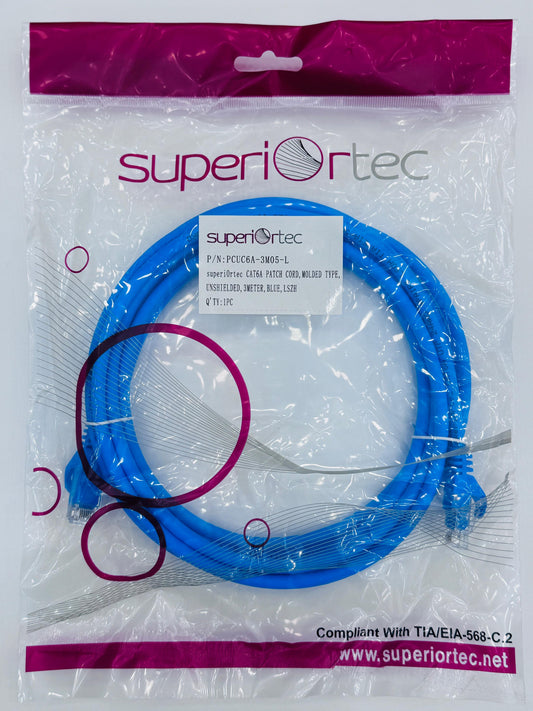 سلك توصيل SuperiOrtec CAT6A بطول 3 أمتار - أزرق