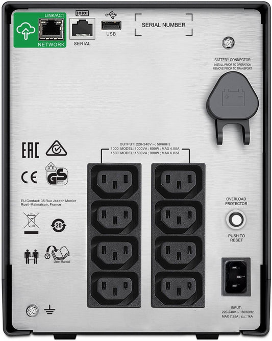 APC Smart-UPS Tower, 1500VA Rater Power, LCD 230V Main Input & Output Voltage with SmartConnect Port, 8x IEC 320 C13, 2x IEC Jumpers Output Connection Type, Black | SMC1500IC