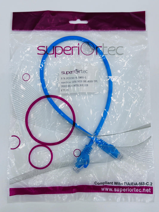 سلك توصيل SuperiOrtec CAT6A بطول 0.5 متر - أزرق