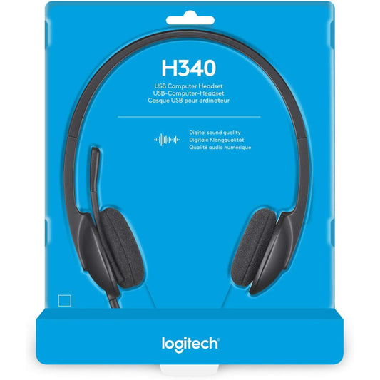 سماعة الرأس Logitech H340 USB ستيريو للكمبيوتر مع خاصية إلغاء الضوضاء لأجهزة الكمبيوتر الشخصية وأجهزة Mac 