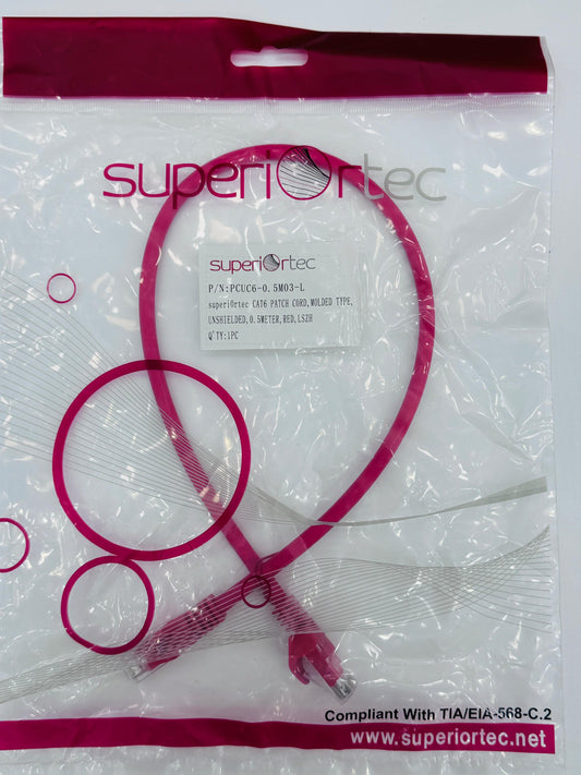 كابل توصيل CAT6 من Superiortec بطول 0.5 متر باللون الأحمر LSZH