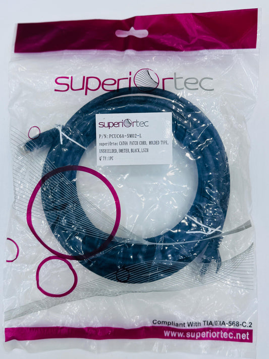 كابل توصيل CAT6A من Superiortec بطول 5 أمتار باللون الأسود LSZH