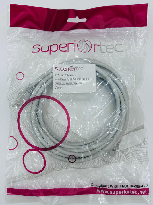 كابل توصيل CAT6 من Superiortec بطول 5 أمتار باللون الرمادي