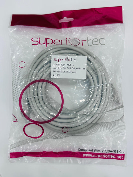 كابل توصيل CAT6 من Superiortec بطول 10 أمتار باللون الرمادي