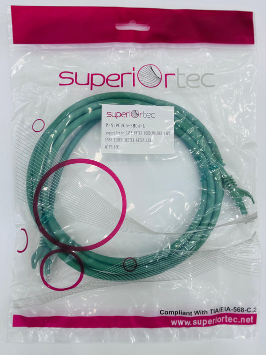 كابل توصيل CAT6 من Superiortec بطول 3 أمتار باللون الأخضر LSZH