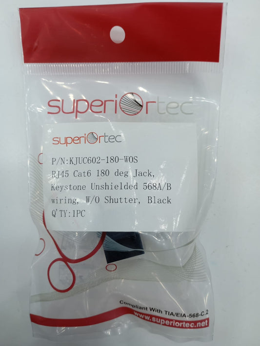 Superiortec Cat6 RJ45، 180 درجة، مقبس Keystone، غير محمي