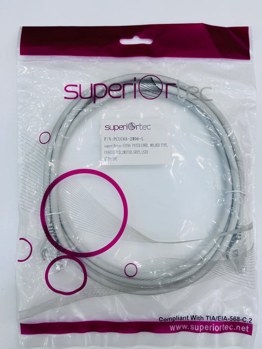 كابل توصيل CAT6A من Superiortec بطول 2 متر باللون الرمادي LSZH